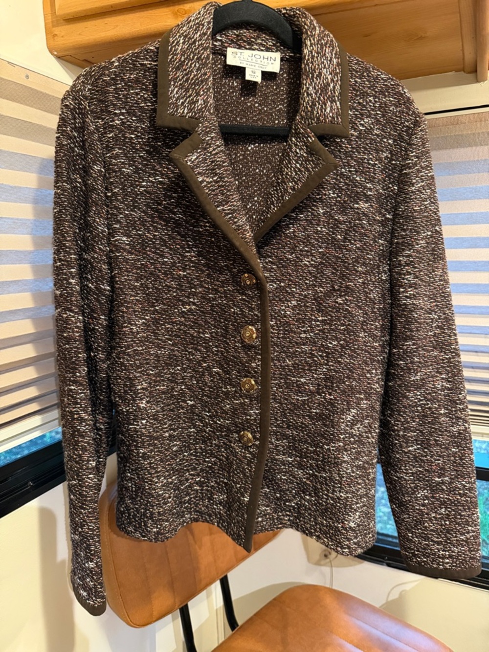 St. John Collection Brown Tweed Knit Blazer Sz 12